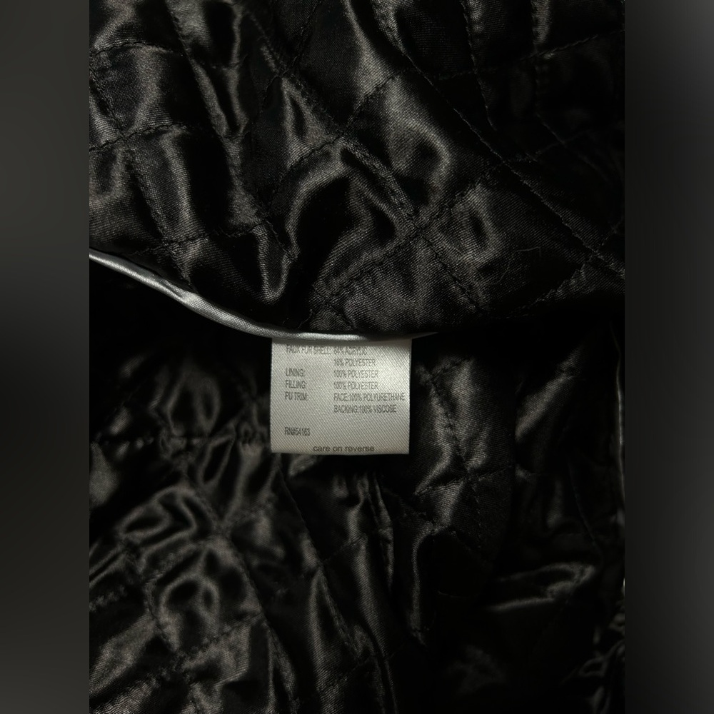CALVIN KLEIN Black Faux Fur Zipper Coat with Buckle Detail, Size XL, NWOT - Picture 6 of 7